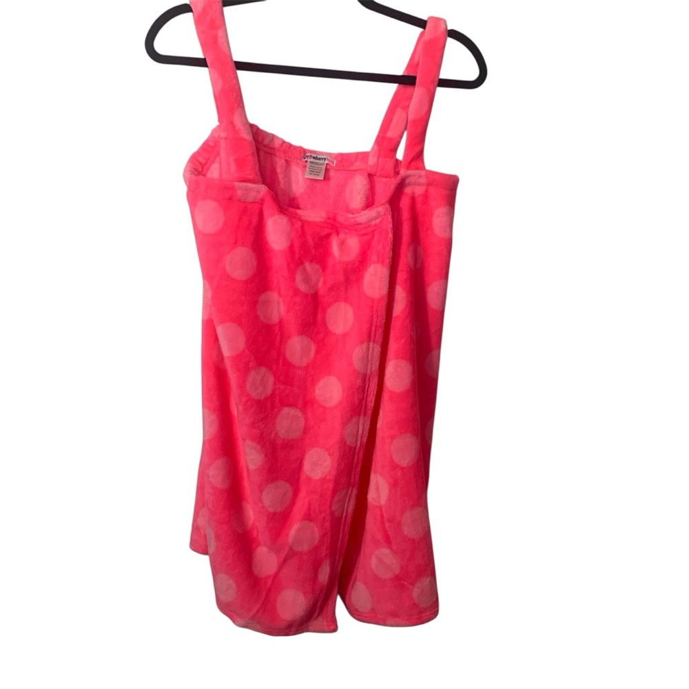 Strawberry Kiss Pink Polka Dot Plush Bath Wrap Spa Robe OS One Size Fits Most